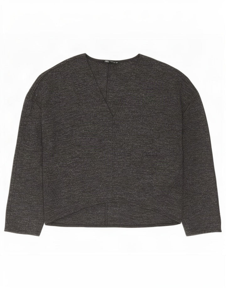 Zara Dame Oversized Bluse Top UK 10 Small Grå Flecked Polyester
