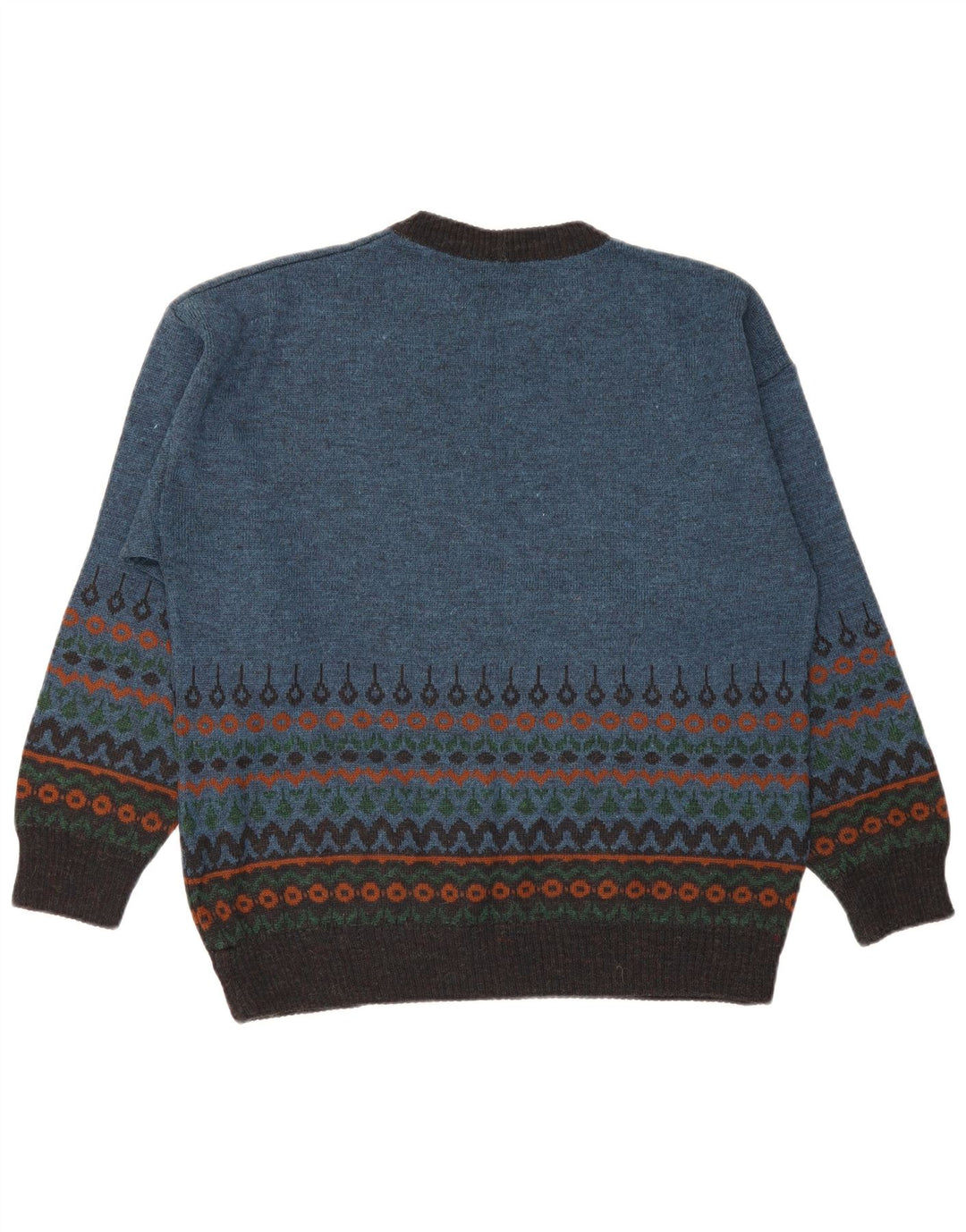 Vintage sweater med rund hals til mænd Medium Blue Fair Isle