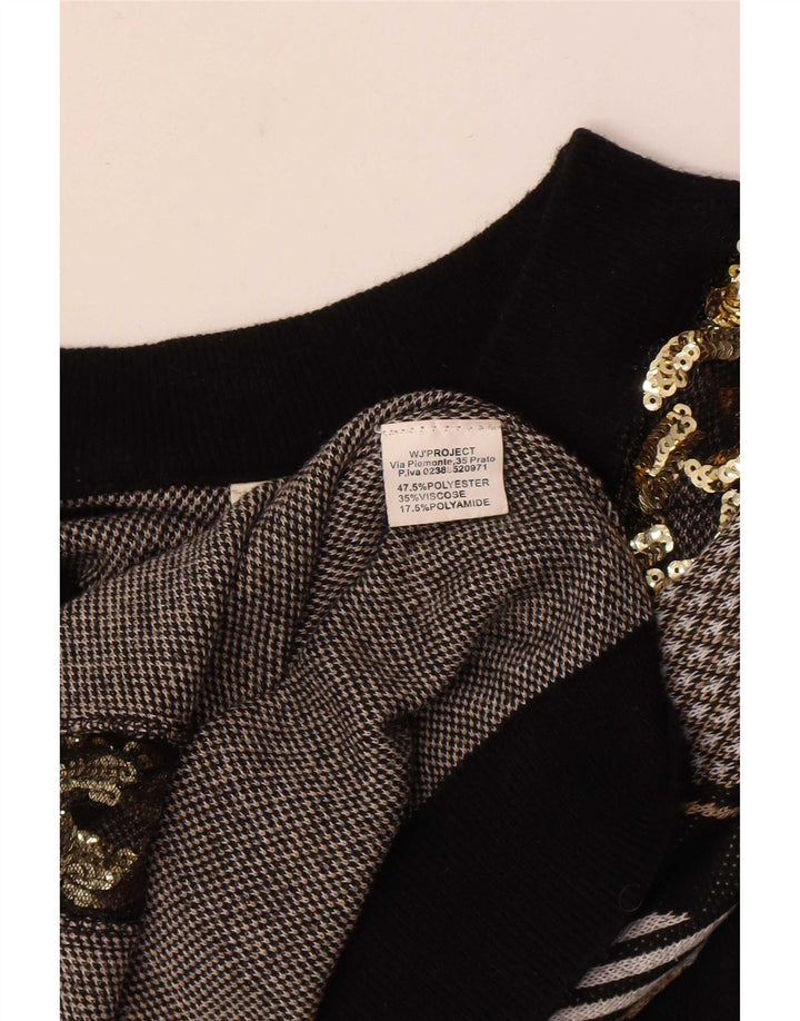 Vintage dame V-hals sweater UK 14 Stor sort stribet polyester