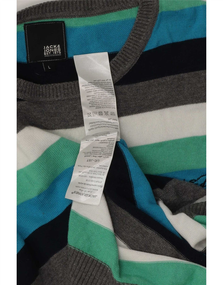 Jack & Jones herre rund hals sweater stor flerfarvet stribet