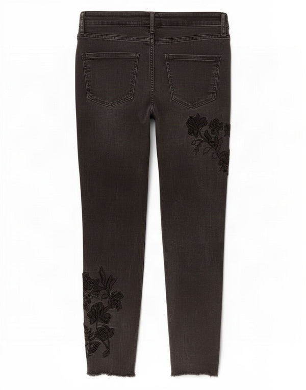 Zara Dame Skinny Jeans EU 38 Small W28 L26 Black Floral Bomuld