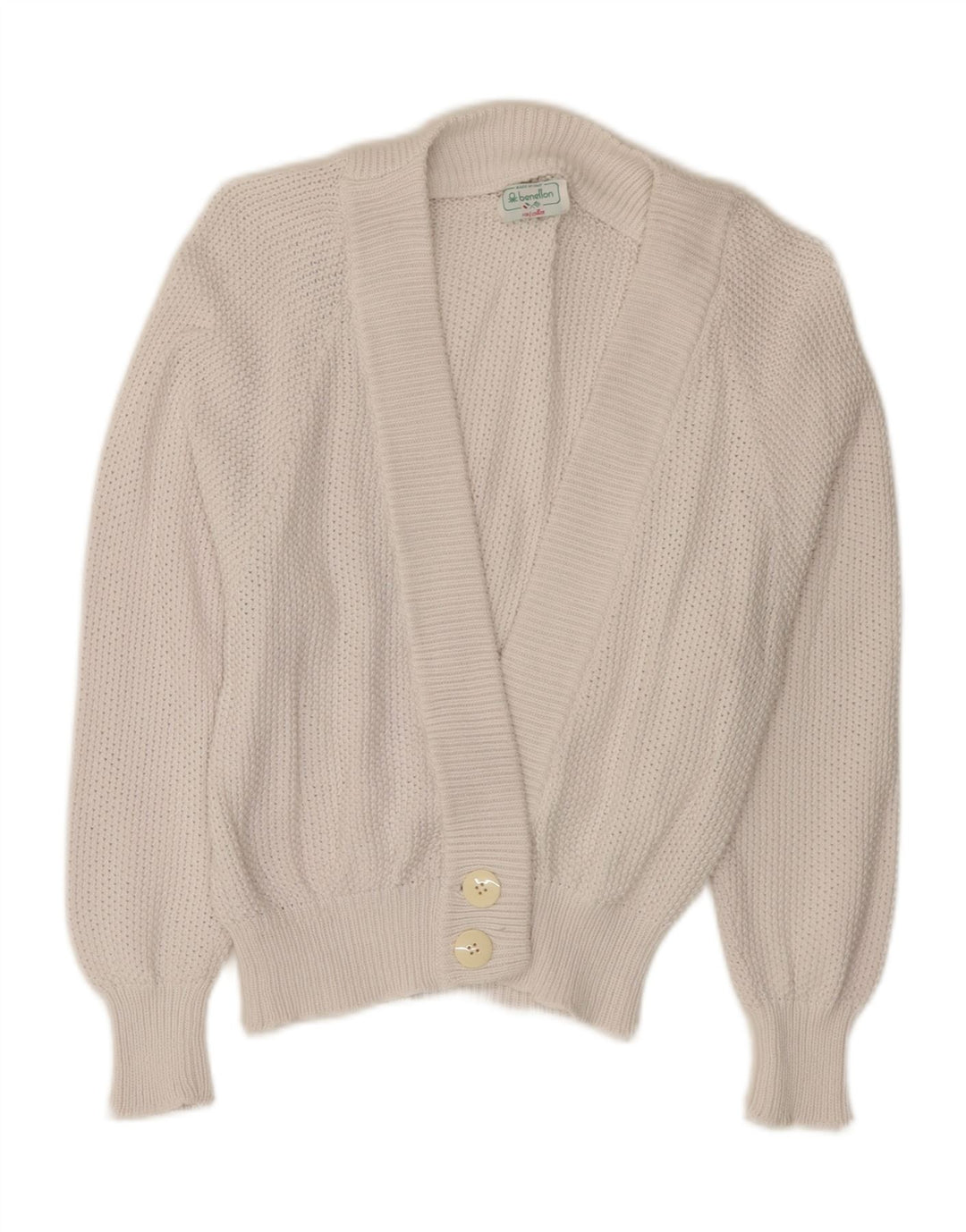 BENETTON Dame Cardigan Sweater UK 10 Small White Bomuld