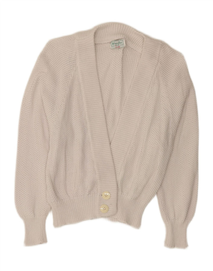 BENETTON Dame Cardigan Sweater UK 10 Small White Bomuld