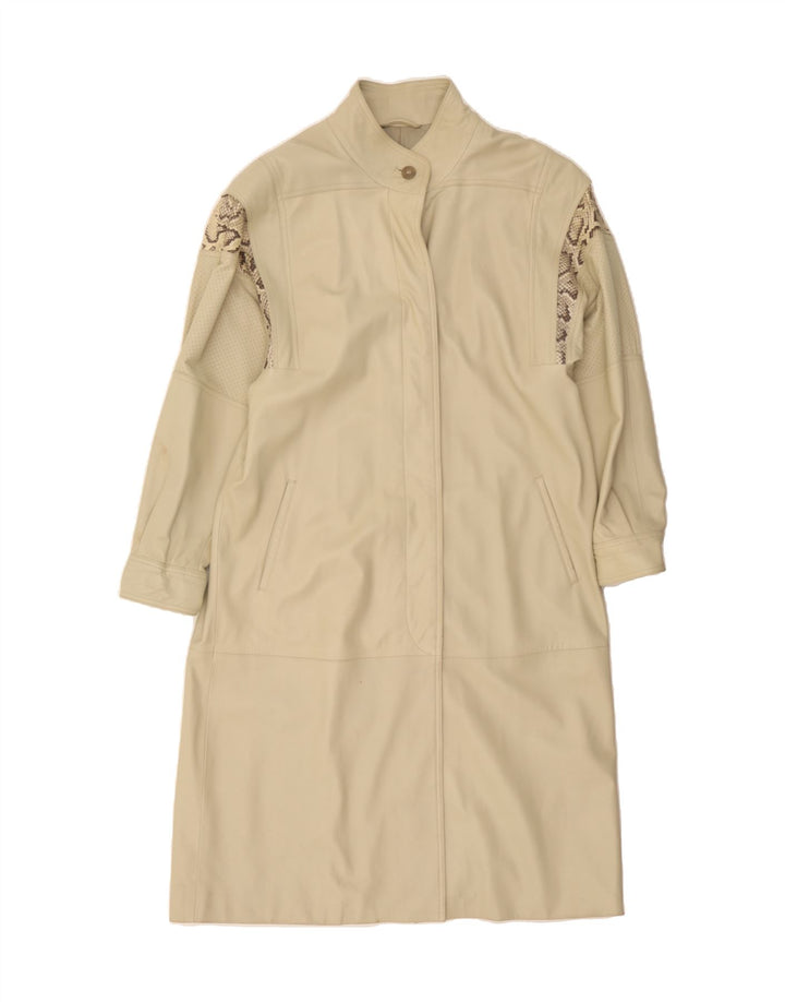 VINTAGE Læderfrakke til kvinder UK 18 XL Beige