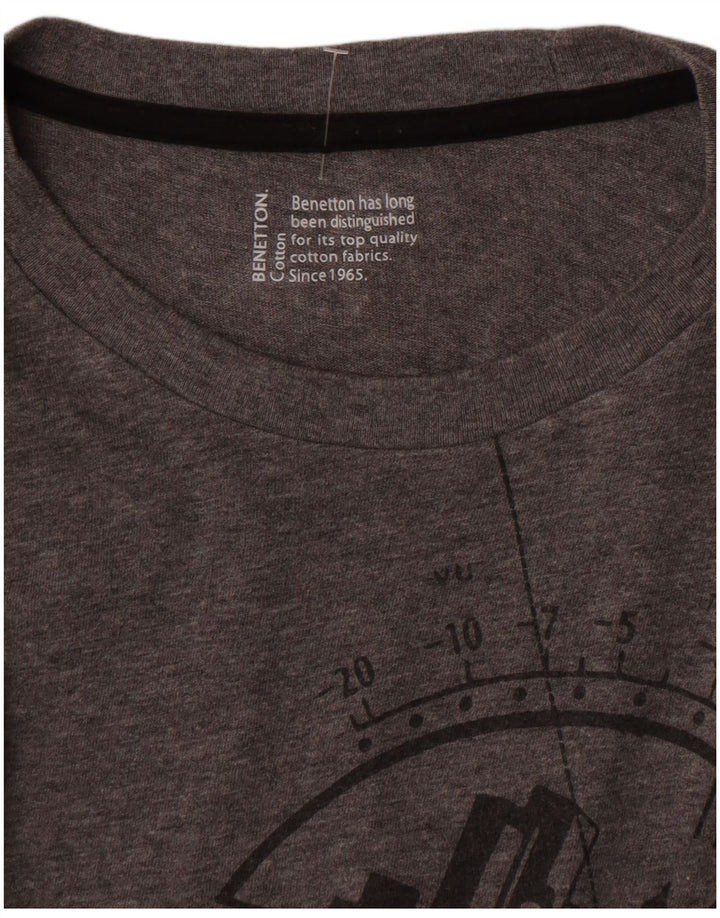 Benetton Herre grafisk top Langærmet mellemgrå bomuld