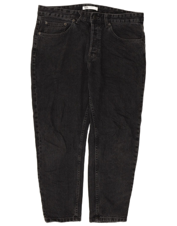 Zara Womens Crop Tapered Jeans EU 44 XL W34 L25 Grå Bomuld