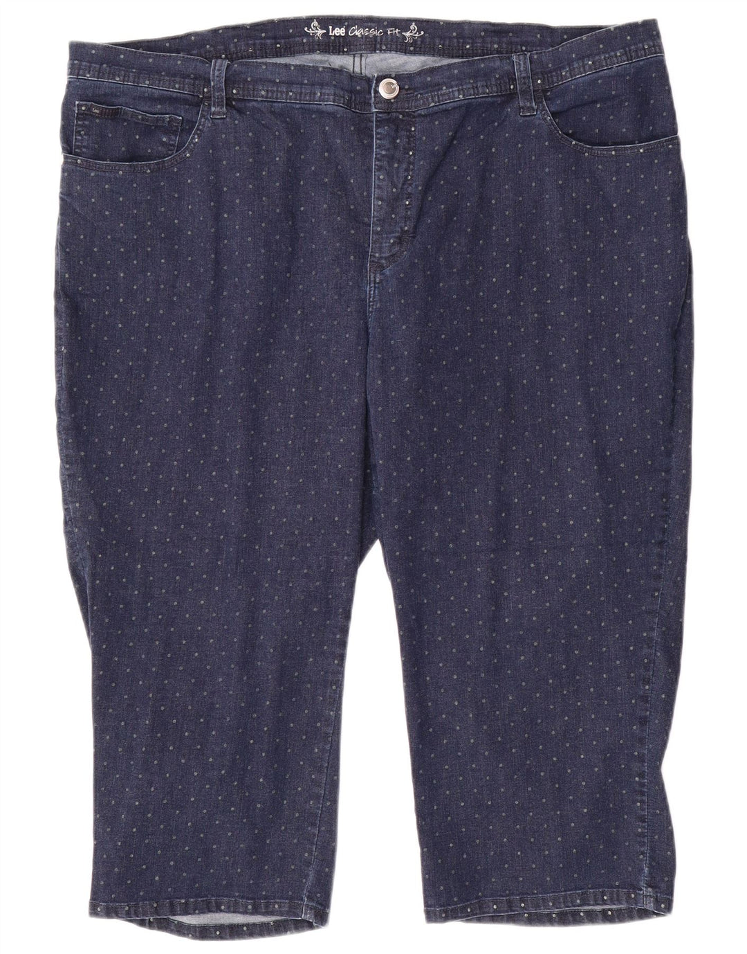 LEE Dame Classic Fit Capri Jeans US 24 4XL W48 L20 Blå plettet bomuld