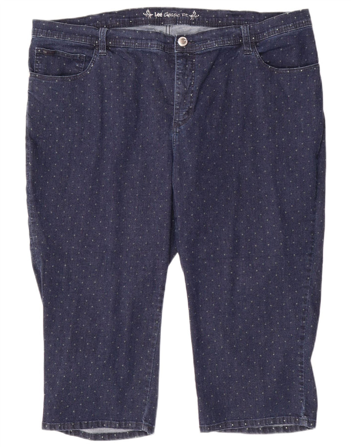 LEE Dame Classic Fit Capri Jeans US 24 4XL W48 L20 Blå plettet bomuld