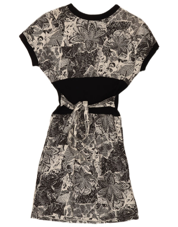 Vintage Kvinder A-Line Kjole UK 12 Medium Grey Floral