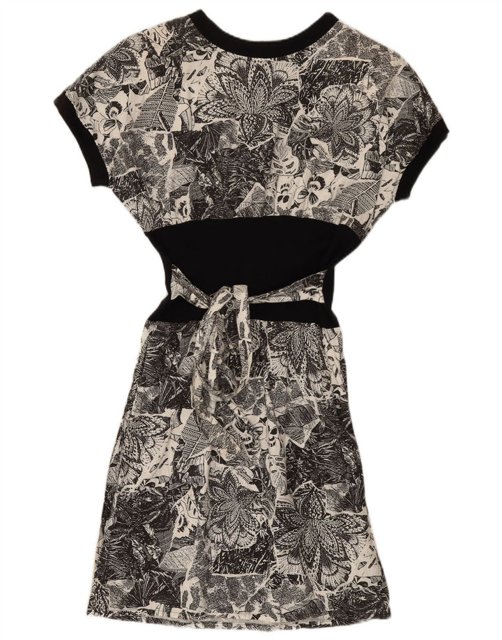 Vintage Kvinder A-Line Kjole UK 12 Medium Grey Floral