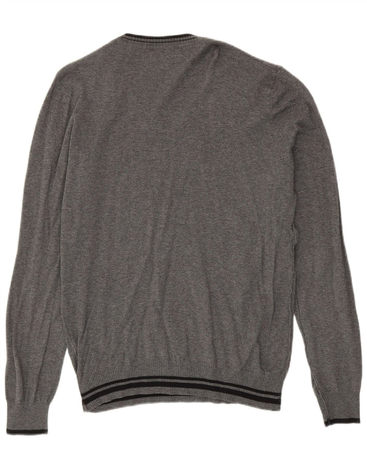 Zara Herre V-hals sweater Stor grå stribet bomuld
