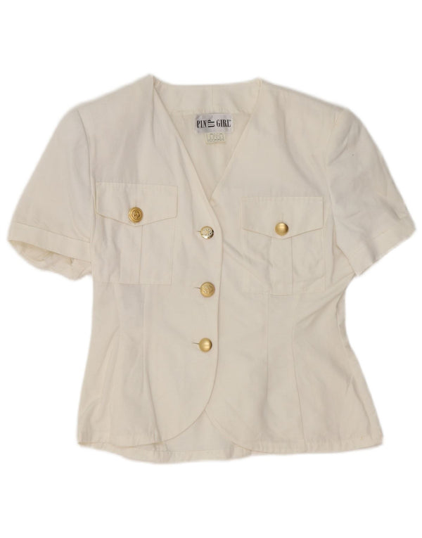 Vintage kvinders kortærmet skjortebluse UK 10 Small White Cupro
