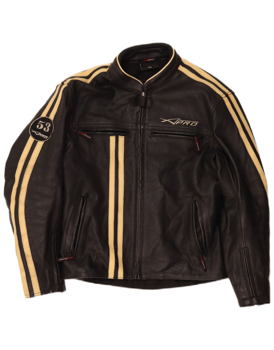 XPro Herre Læder Biker Jacket UK 38 Medium Sort Stribet