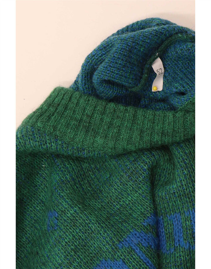Vintage Herre grafisk rund hals sweater IT 52 stor grøn