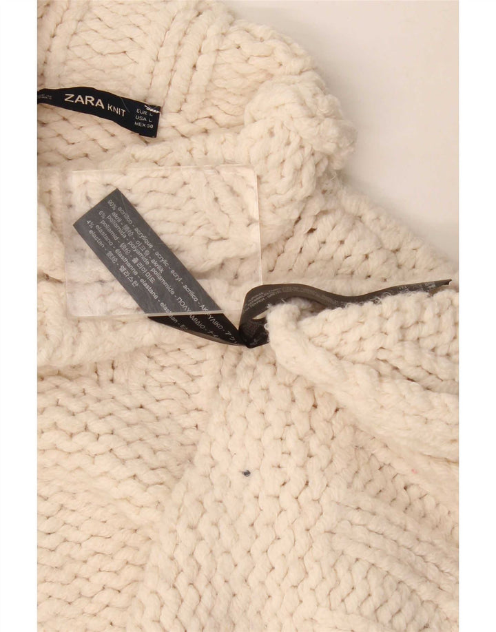 Zara Dame Oversized Turtle Neck Jumper Sweater UK 16 Large White Acryl