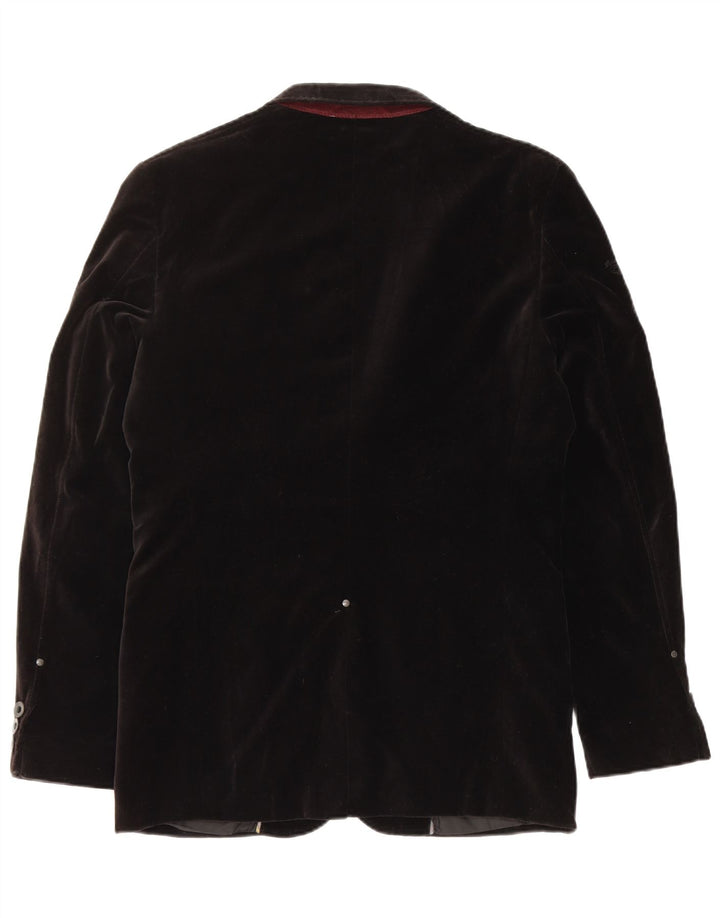 JACK & JONES Herre 2 Button Velvet Blazer Jacket UK 36 Small Black Bomuld