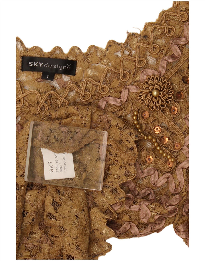 Sky Design Dame Blouse Blouse Top US 1 XS Beige Floral Polyester