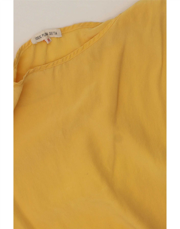 Vintage dame ærmeløs bluse Top UK 14 Medium Yellow Silk