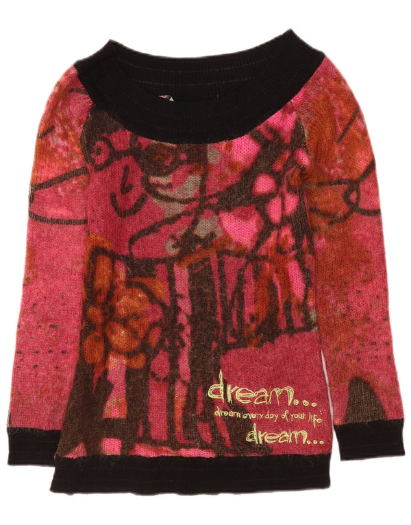 Desigual Womens Boat Neck Jumper Sweater UK 14 Medium Pink Colourblock
