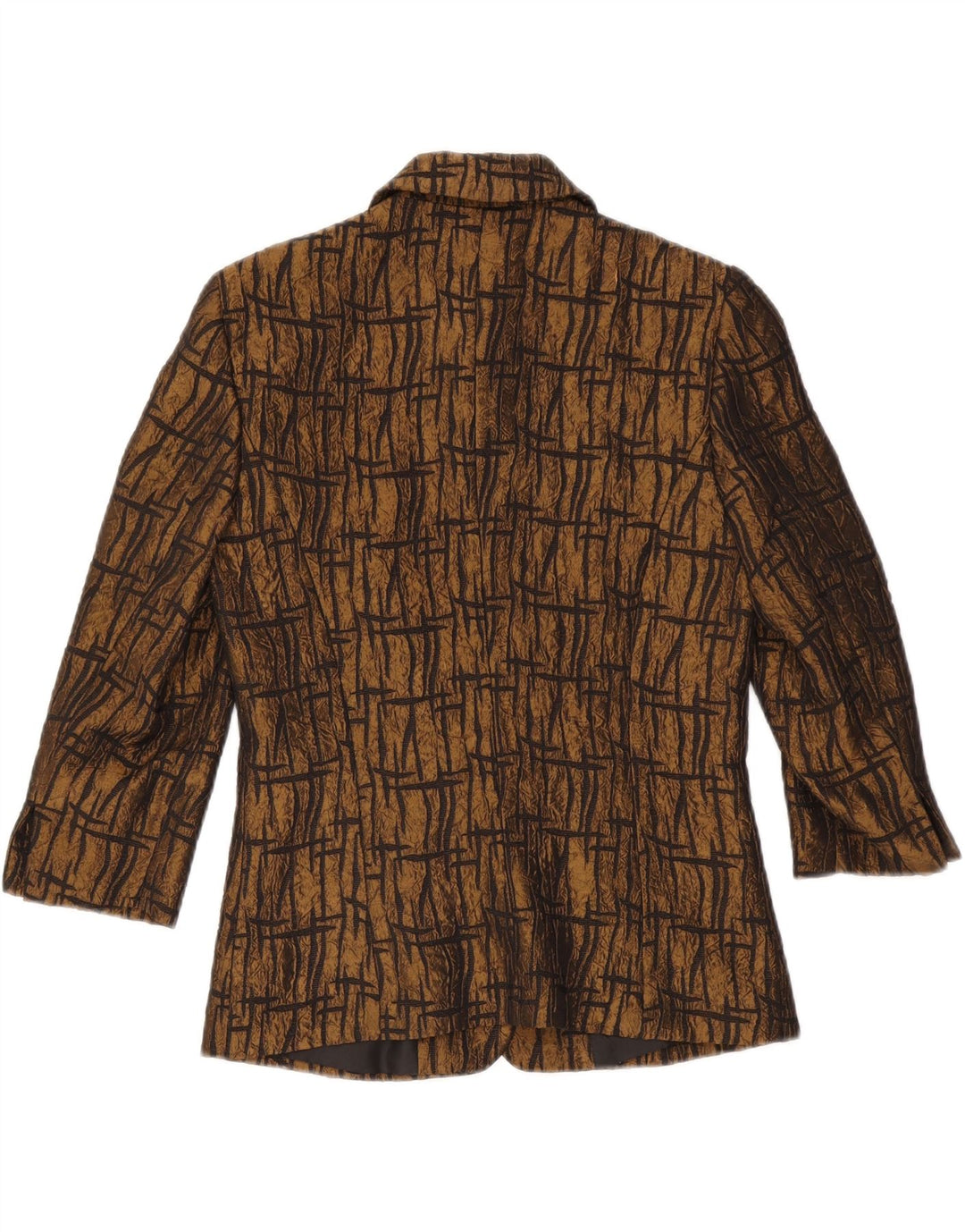 VINTAGE Dame 3/4-ærmet blazerjakke UK 10 Small Brown Geometric