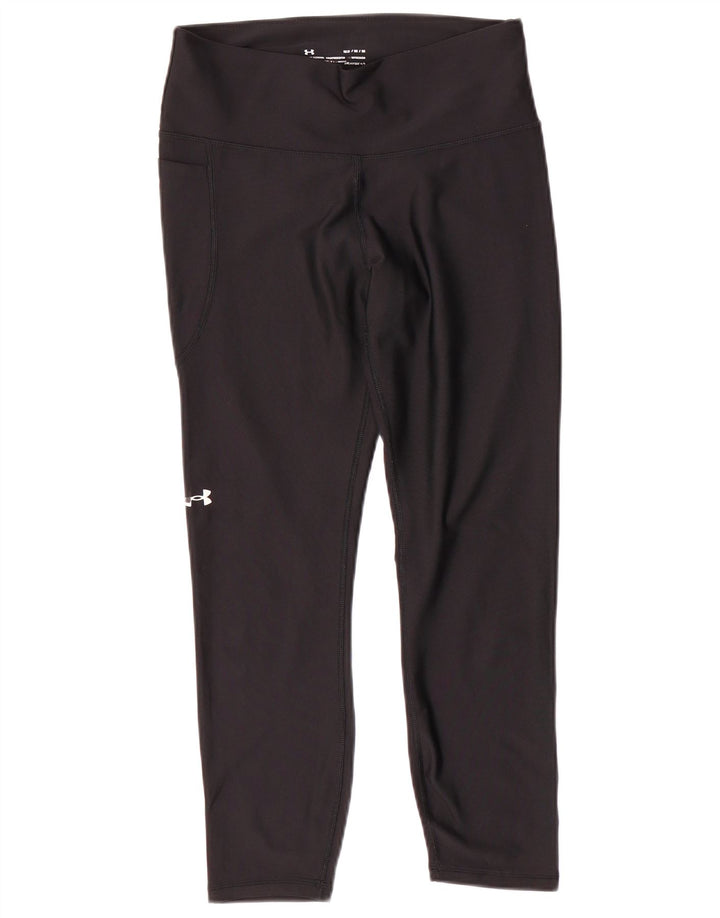 Under Armour Womens Heat Gear Crop Leggings UK 14 Medium Black Polyester