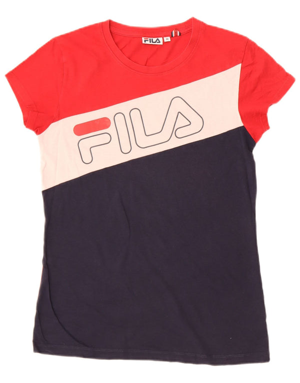 Fila Grafisk T-shirt top til kvinder UK 12 Medium Rød Colourblock Bomuld