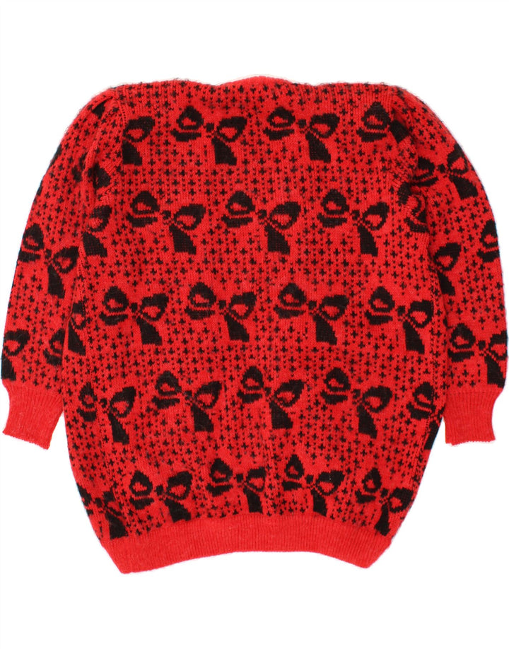 VINTAGE Womens Abstract Pattern Open Cardigan Sweater IT 46 Large Red Vintage Vintage and Second-Hand Vintage from Messina Hembry 