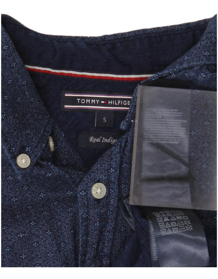 Tommy Hilfiger kortærmet herreskjorte lille marineblå plettet bomuld