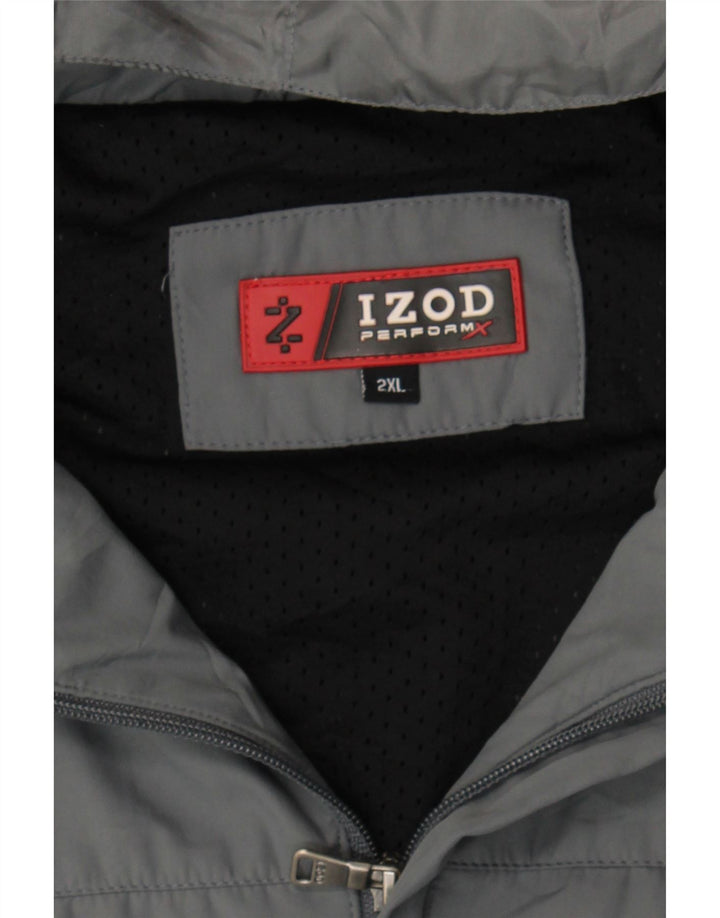 IZOD Mens Hooded Windbreaker Jacket UK 44 2XL Grey Polyester Vintage Izod and Second-Hand Izod from Messina Hembry 