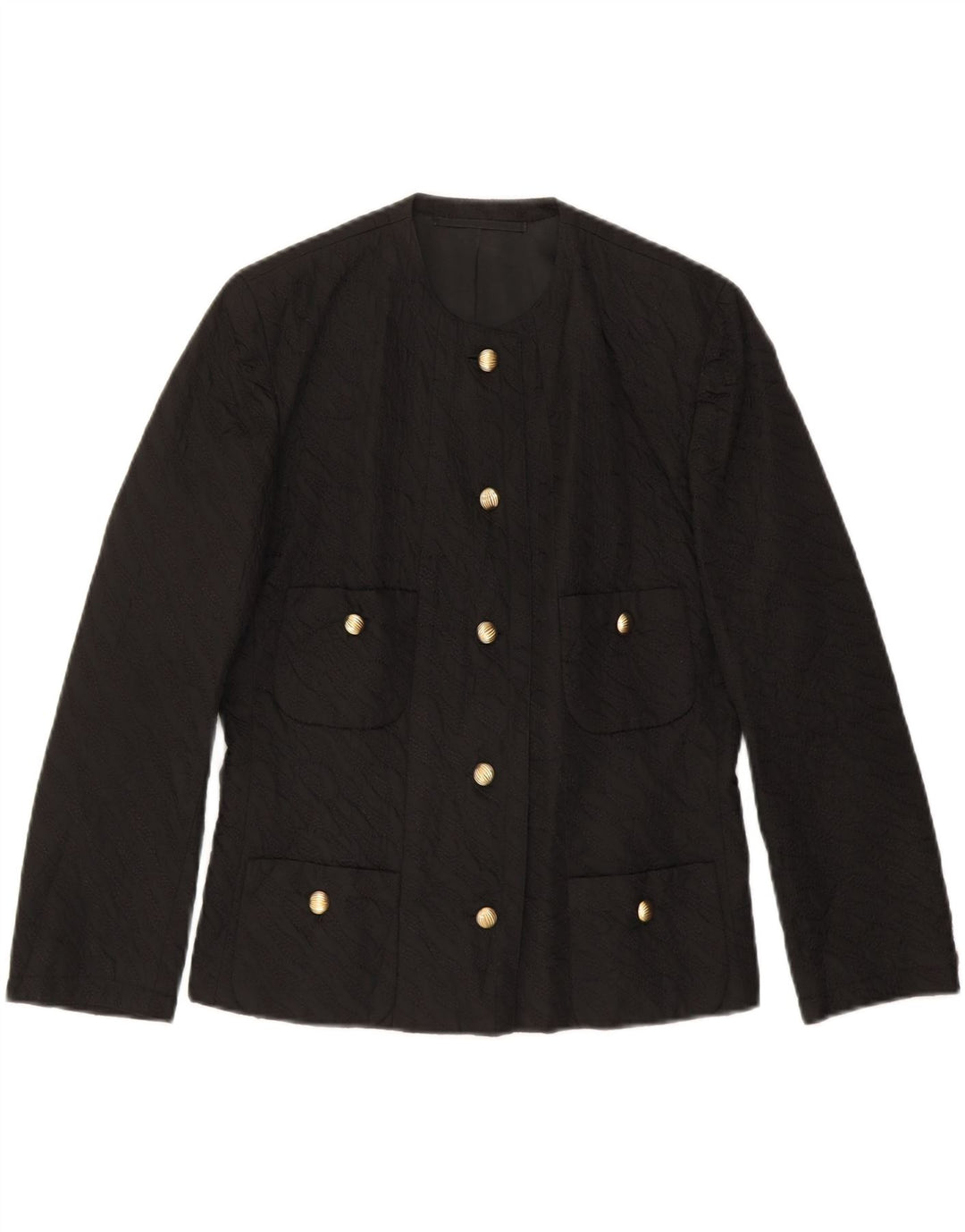 VINTAGE Womens 5 Button Blazer Jacket IT 44 Medium Black Striped Viscose Vintage Vintage and Second-Hand Vintage from Messina Hembry 