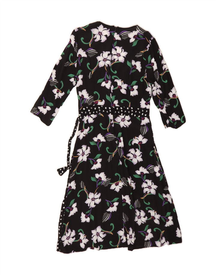 NEXT Womens 3/4 Sleeve Wrap Dress UK 12 Medium Black Floral Viscose Vintage Next and Second-Hand Next from Messina Hembry 