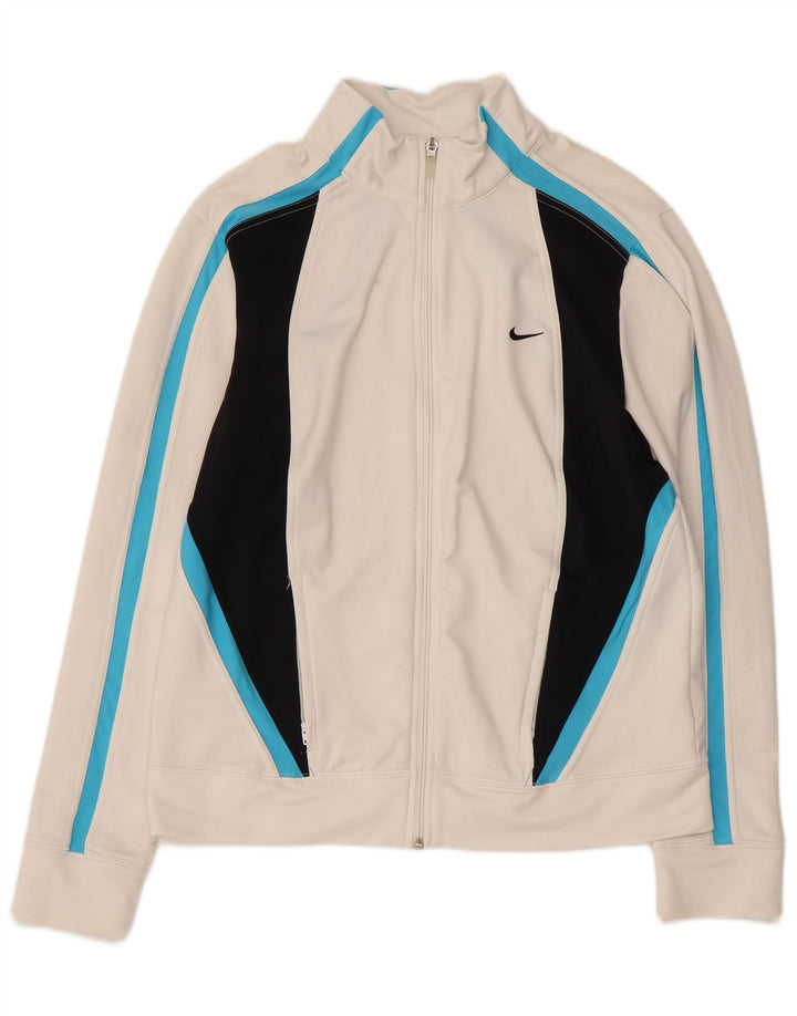 NIKE Womens Fit Dry Tracksuit Top Jacket US 12/14 Large White Colourblock