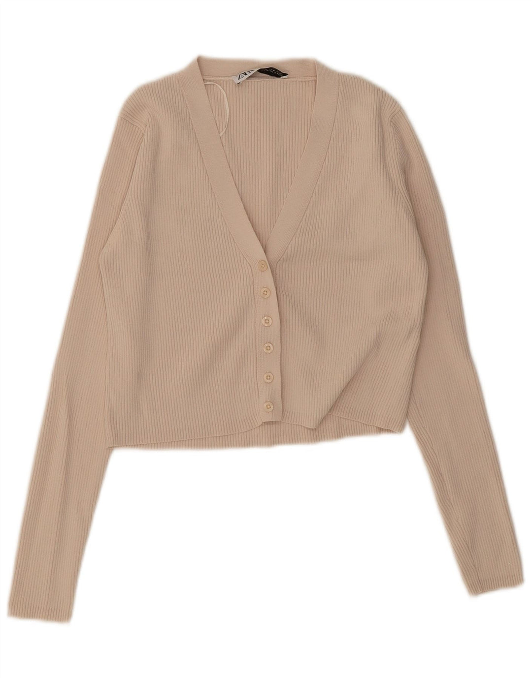 Zara Womens Crop Cardigan Top UK 12 Medium Beige Viscose