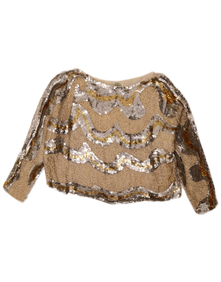 Niki Line Dame Oversized abstrakt mønster Crop Top UK 14 Medium Sølv