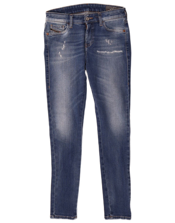 DIESEL Dame Slandy Distressed Skinny Jeans W27 L29 Blå Bomuld