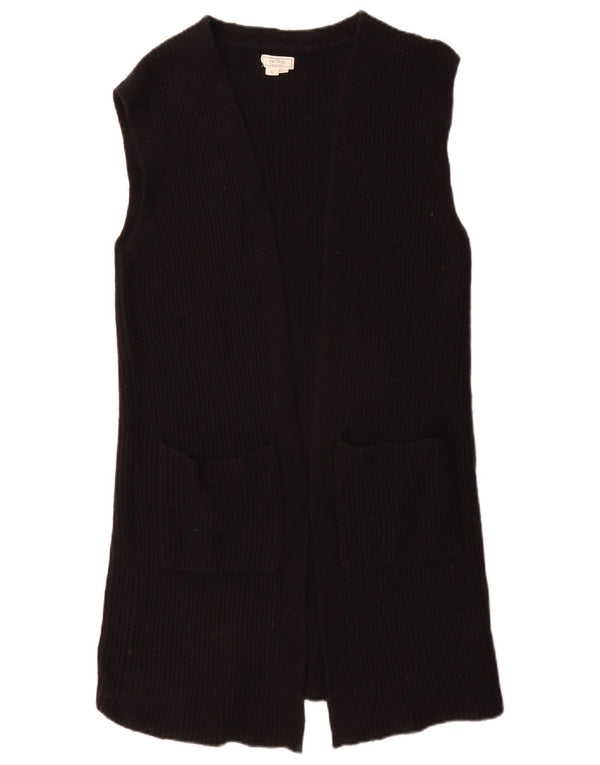Fat Face Dame Longline Ærmeløs Åben Cardigan Sweater UK 6 XS Sort