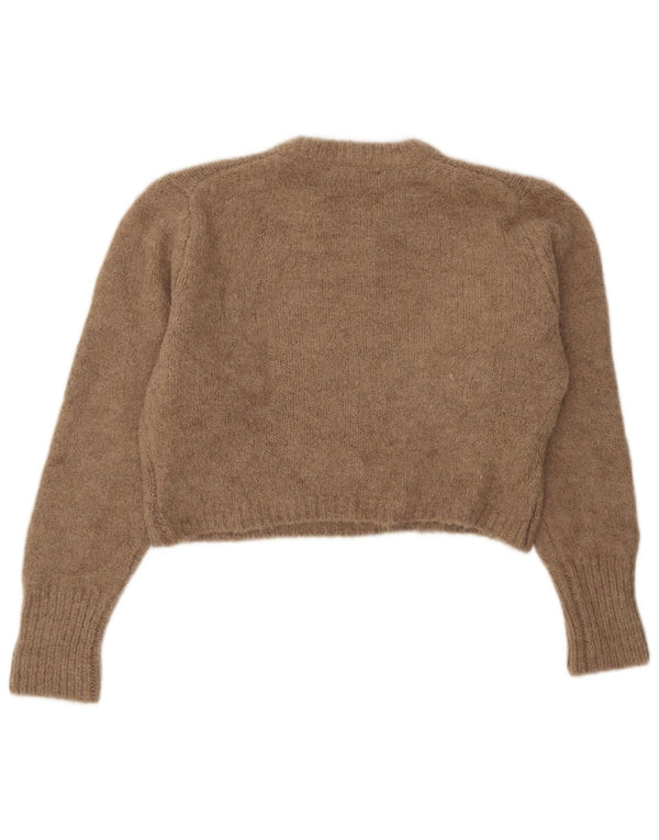 Zara Womens Crop Crew Neck Jumper Sweater UK 14 Medium Beige Akryl