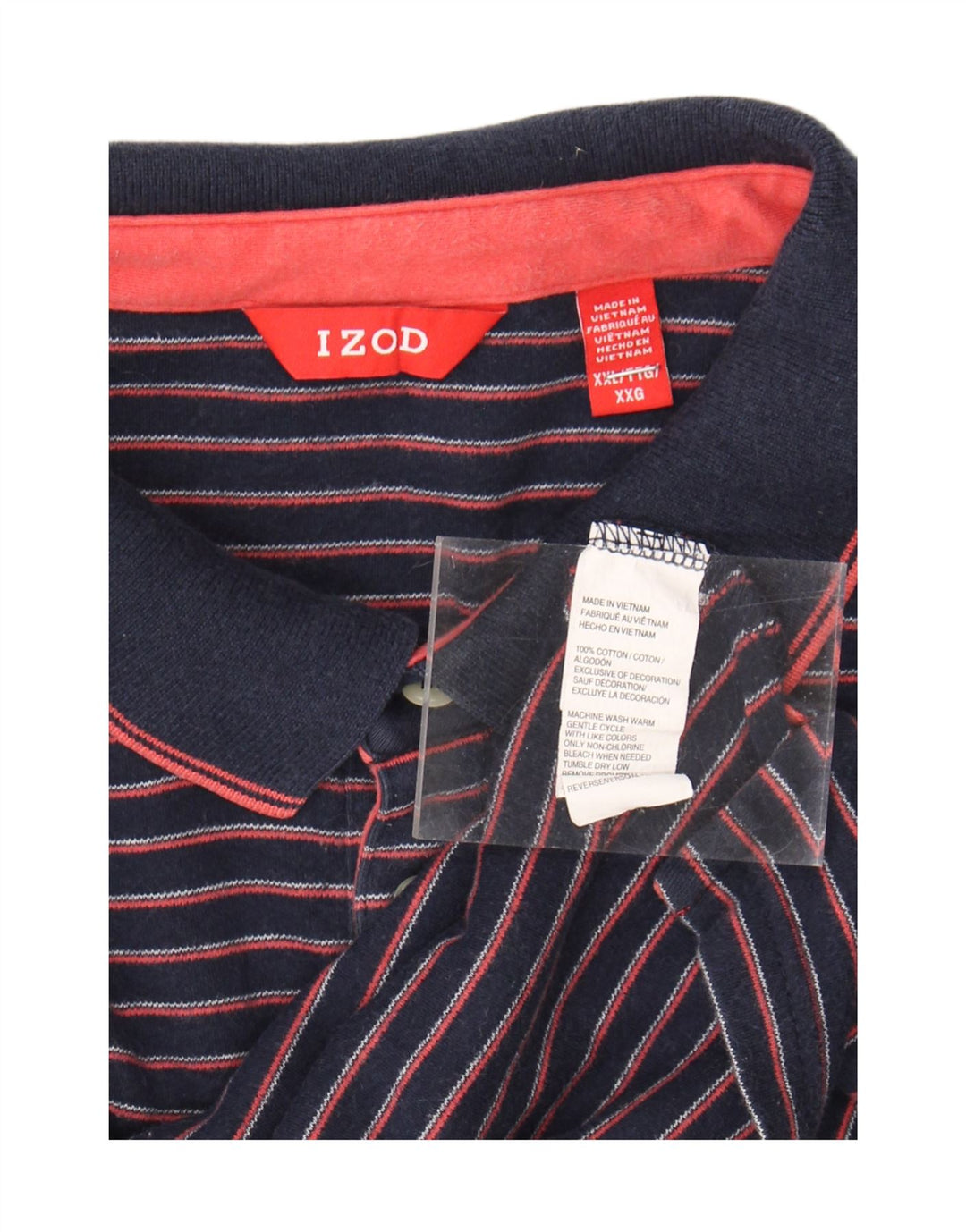 IZOD Mens Polo Shirt 2XL Navy Blue Striped Cotton Vintage Izod and Second-Hand Izod from Messina Hembry 