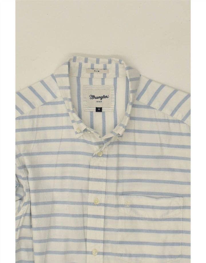 WRANGLER Mens Slim Shirt Medium White Striped Cotton | Vintage Wrangler | Thrift | Second-Hand Wrangler | Used Clothing | Messina Hembry 