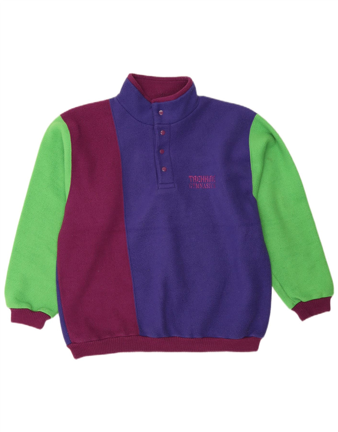 Vintage Herre Button Neck Fleece Jumper Lille flerfarvet Colourblock