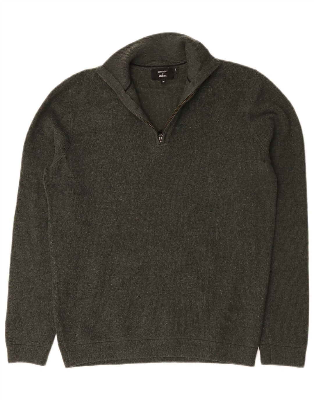 Superdry trøje med lynlås til mænd Medium Khaki Merinould