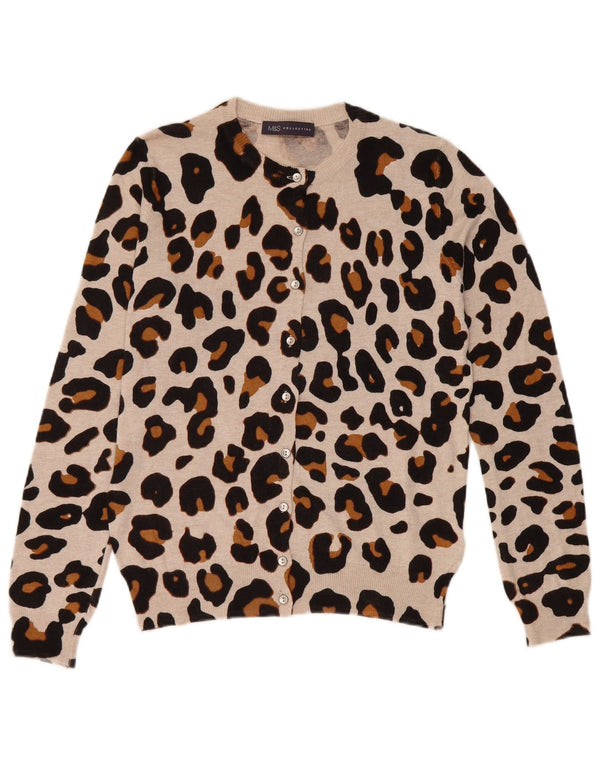 Marks & Spencer Dame Cardigan Sweater UK 14 Large Beige Animal Print