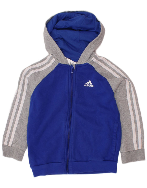 ADIDAS Boys Zip Hoodie Sweater 6-7 Years Blue Colourblock Cotton