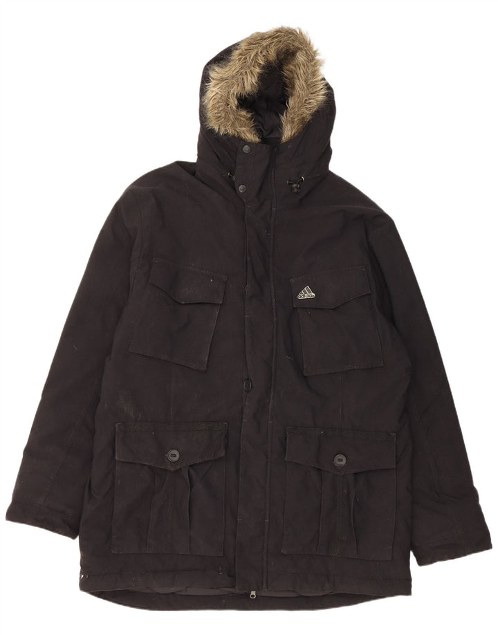 Adidas Herre Hooded Padded Coat UK 40 Large Black Nylon