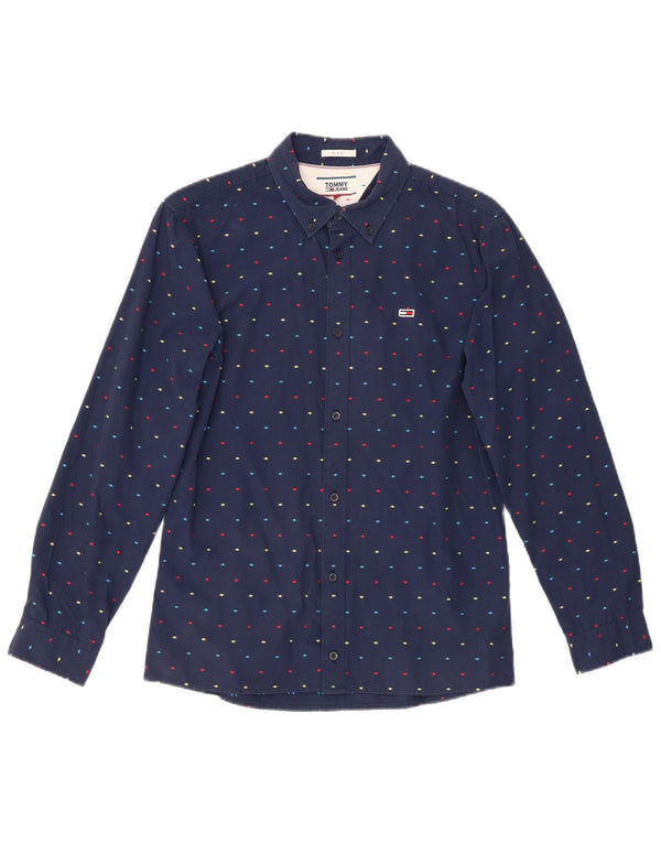 TOMMY HILFIGER Mens Slim Fit Shirt Small Navy Blue Spotted Cotton