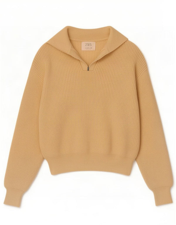 Zara Boys Crop Polo Neck Jumper Sweater 13-14 År Gul Polyester