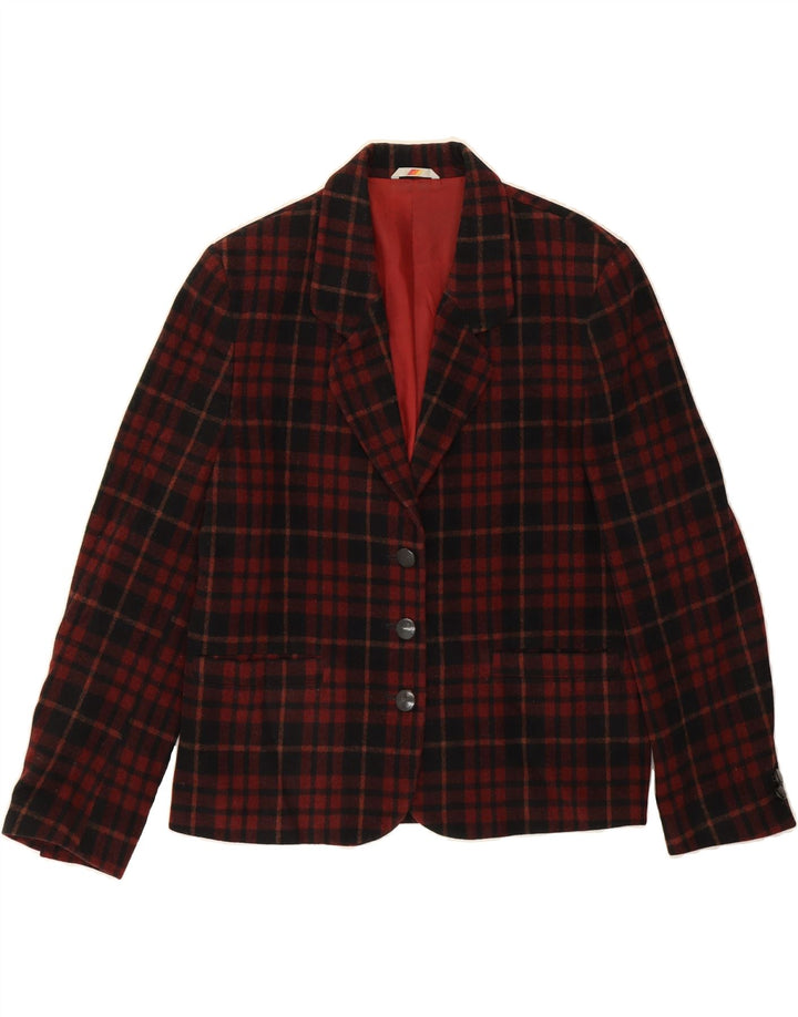STEFANEL Womens 3 Button Blazer Jacket UK 14 Medium Burgundy Check Wool Vintage Stefanel and Second-Hand Stefanel from Messina Hembry 
