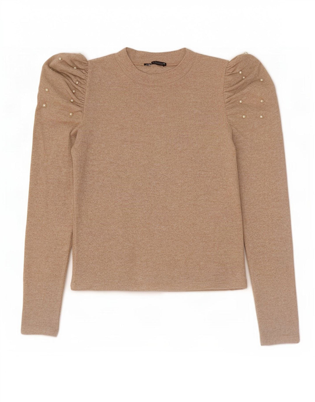 Zara Dame Langærmet Bluse Top UK 12 Medium Beige