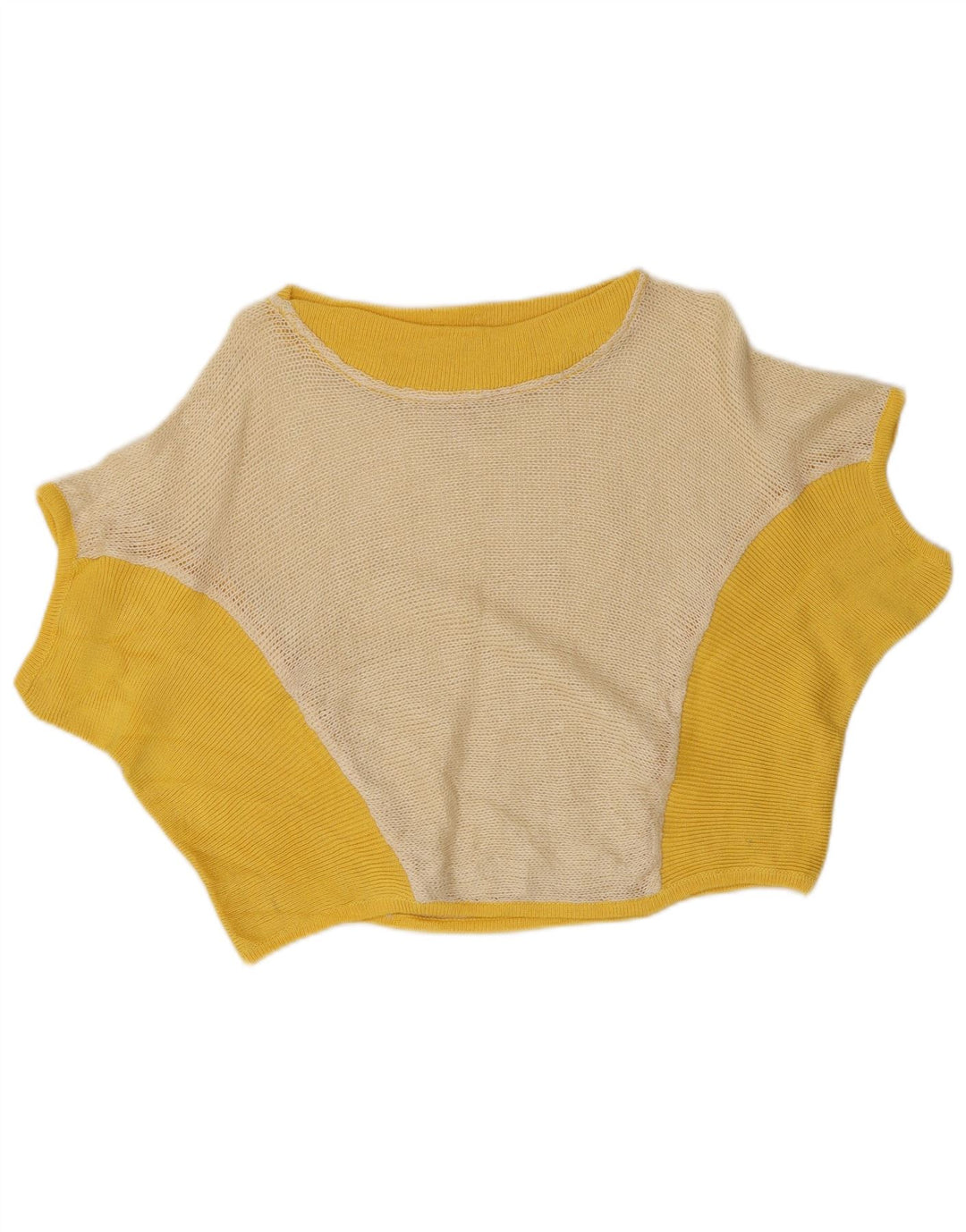 Vintage Kvinders Crop Knit Bluse Top UK 12 Medium Yellow Colourblock