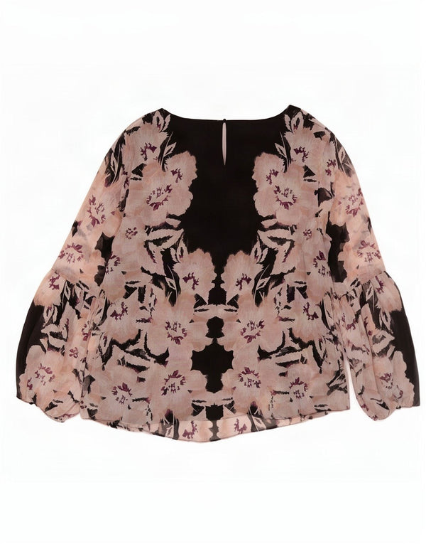 Calvin Klein Dame Langærmet Bluse Top UK 18 XL Sort Floral Polyester